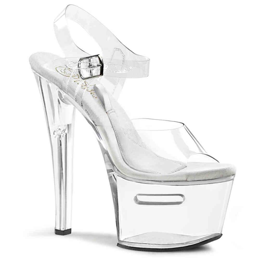 Pleaser - TIPJAR7082 Sandale à bride à la cheville, Pole dance chaussures - Chaussures de pole dance - Transparent/Couleur argent Product image
